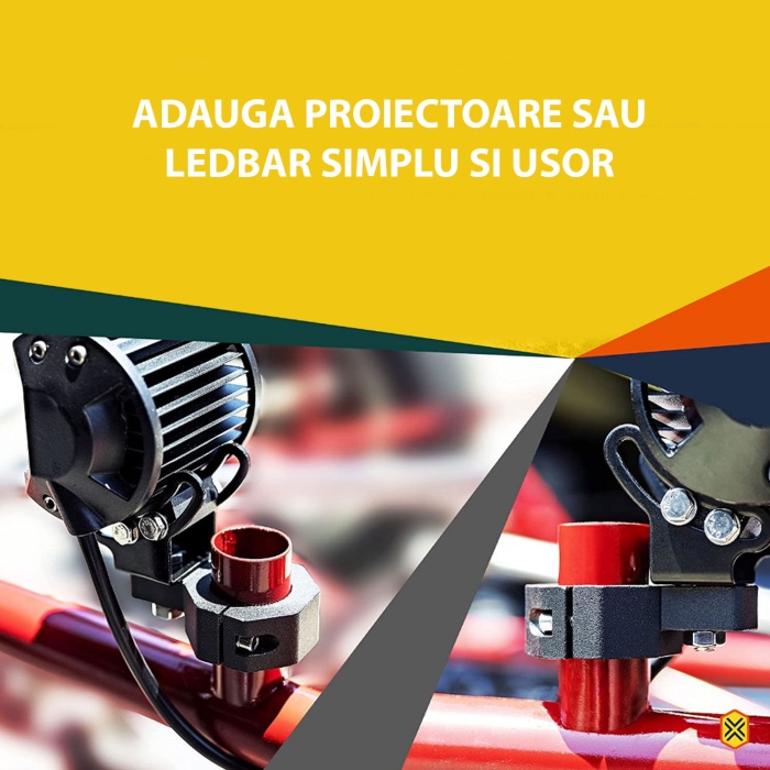 Suporti montaj LEDbar, Proiectoare pentru bullbar, portbagaj, rollbar sau rollcage, diametru maxim 31mm, model y, Play Xtreme - imagine 2
