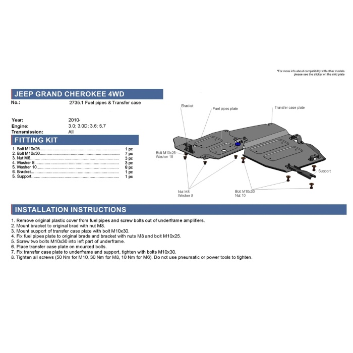Scut cutie de transfer si conducte alimentare pentru Jeep Grand Cherokee V 3,0; 3,0D; 3,6; 5,7, din aluminiu,4 mm, Rival - imagine 3