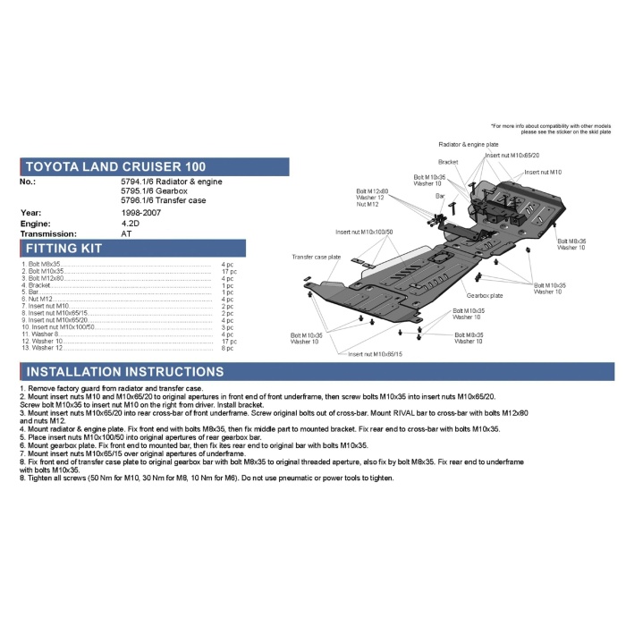 Scut motor pentru Toyota Land Cruiser 100 J10 2002-2007 4.2 ?? only, din aluminiu,6 mm, Rival - imagine 2