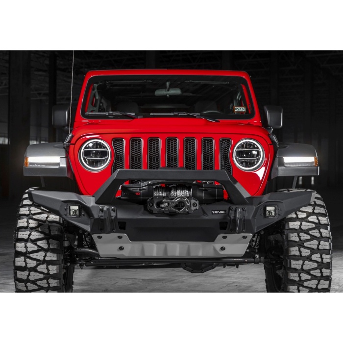 Bullbar HD, bara fata pentru Jeep Wrangler JK, JL 2007-2018, 2017-, din aluminiu,with LED, Rival - imagine 3