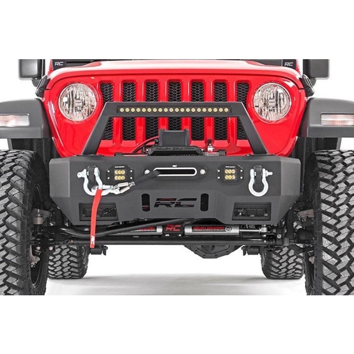 Bara protectie fata din otel cu leduri si placa de troliu Rough Country pentru Jeep Wrangler JK - imagine 2
