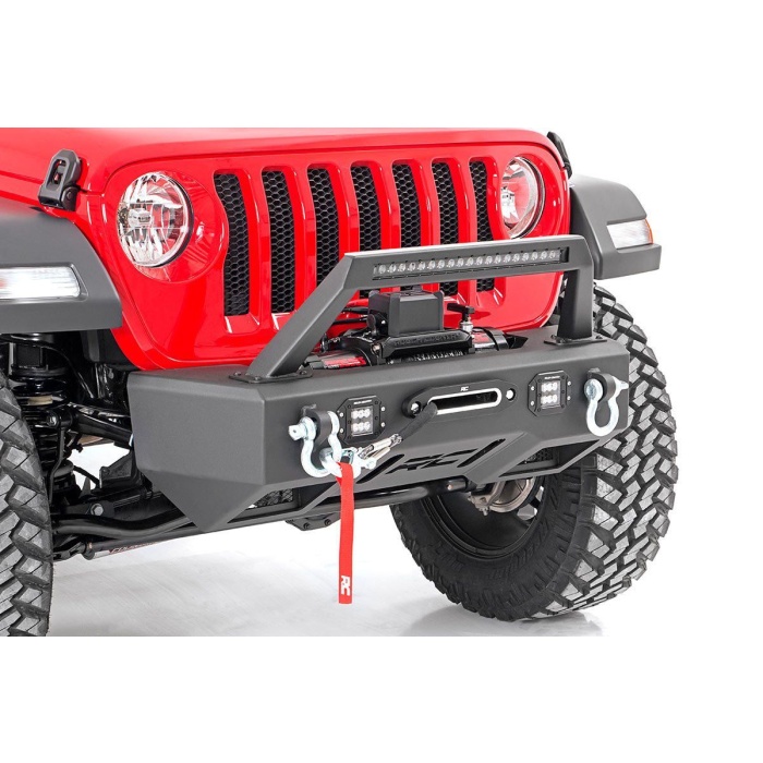 Bara protectie fata din otel cu leduri si placa de troliu Rough Country pentru Jeep Wrangler JK - imagine 3