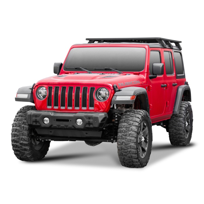 Bullbar HD,  Bara fata Stubby cu placa troliu, Jeep Wrangler JK, JL, Gladiator JT, Otel, Rival - imagine 3