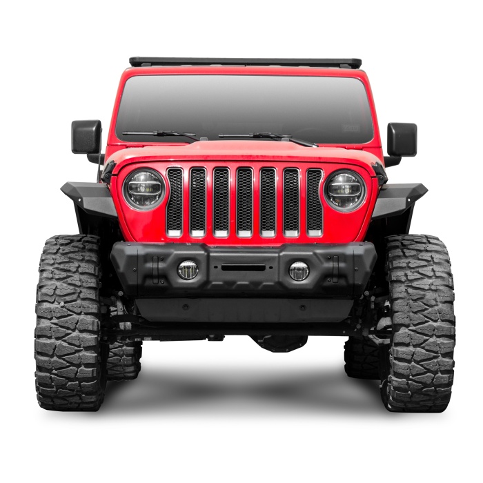 Bullbar HD,  Bara fata Stubby cu placa troliu, Jeep Wrangler JK, JL, Gladiator JT, Otel, Rival - imagine 2