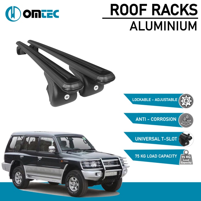 Bare Transversale Mitsubishi Pajero [1991-1998] Omtec Aluminiu - Negru - imagine 2