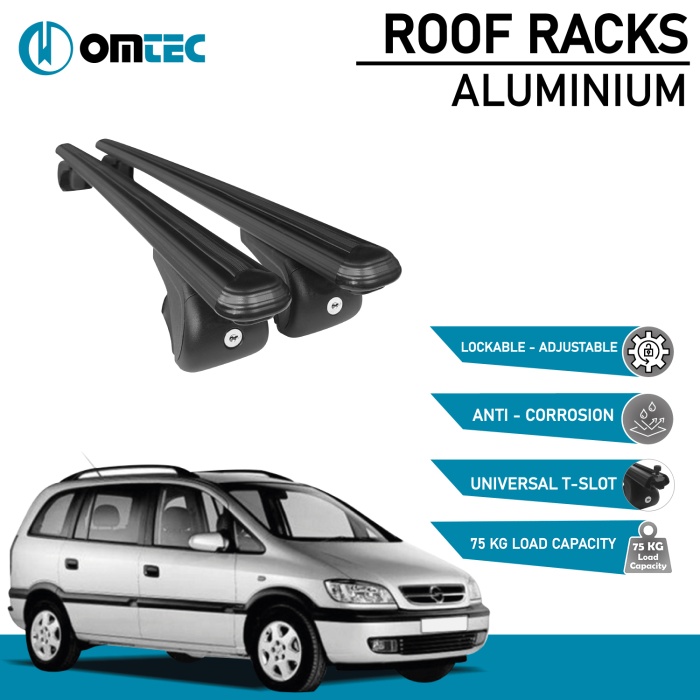 Bare Transversale Opel Zafira [1999-2005] Omtec Aluminiu - Negru - imagine 2