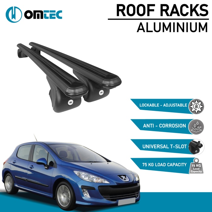 Bare Transversale Peugeot 308 [2008-2014] Omtec Aluminiu - Negru - imagine 2