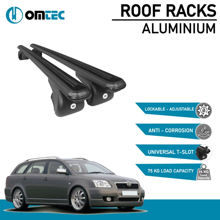 Bare Transversale Toyota Avensis [1998-2008] Omtec Aluminiu - Negru - imagine 2