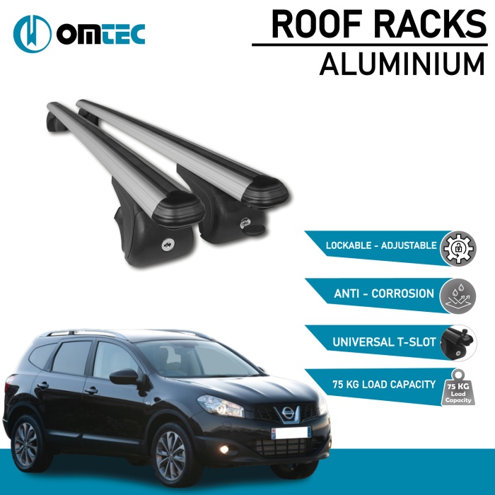 Bare Transversale Nissan Qashqai+2 [2009-2014] Omtec Aluminiu - Argintiu - imagine 2