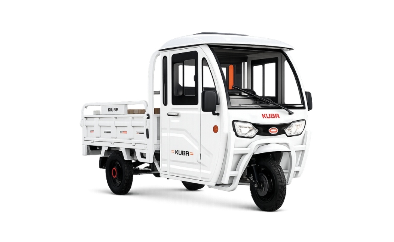 Triciclu electric cargo fără permis Kuba E-Kamyonet 25km/h cabină albă benă 406kg