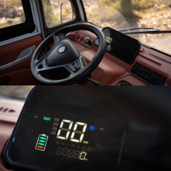 Interior cabină triciclu electric cargo Kuba E-Kamyonet poziție conducere ergonomică