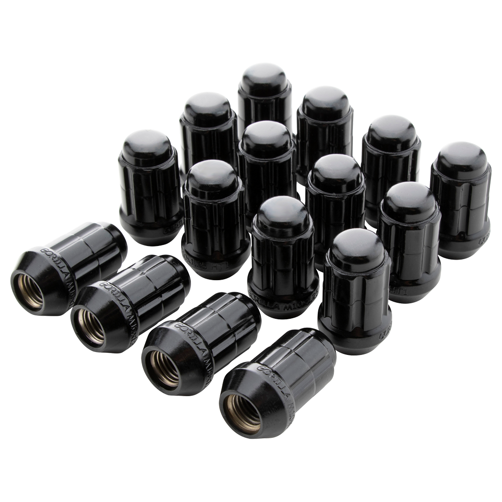 Kit montaj jante cu piulițe spline M10x1,25 4 prezoane negru cu ventile Gorilla K4CS-10125BGR Kit montaj jante cu piulițe spline M10x1,25 4 prezoane negru cu ventile Gorilla K4CS-10125BGR