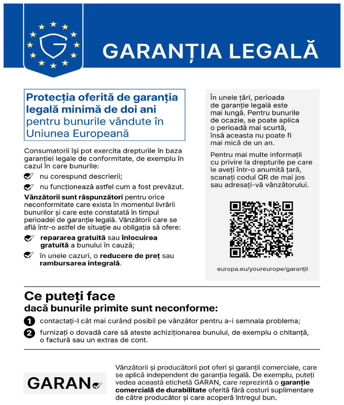 Garanția legală – notificarea armonizată UE privind garanția legală de conformitate